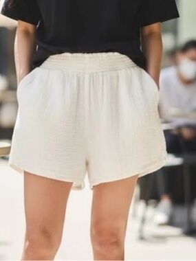 Marine Layer Corinne High Waist Cream Gauzy Shorts